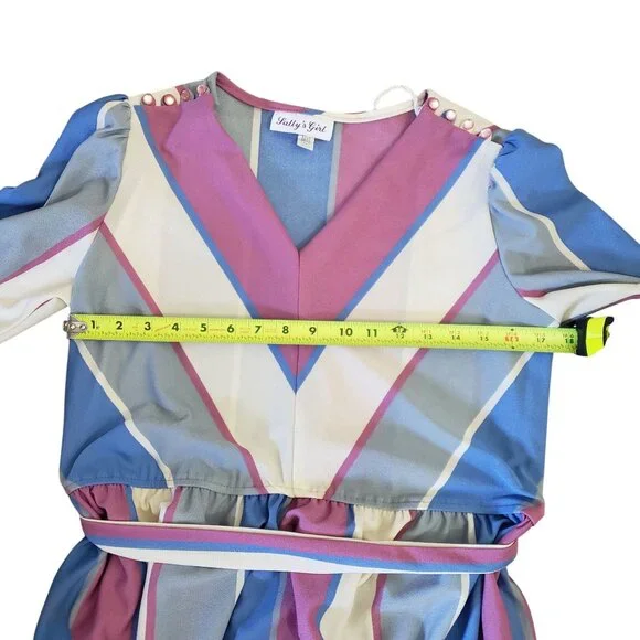 Vintage 70s Sallys Girl Striped Long Sleeve Dress Size 12 Retro Mod Boho Gla - Picture 11 of 14